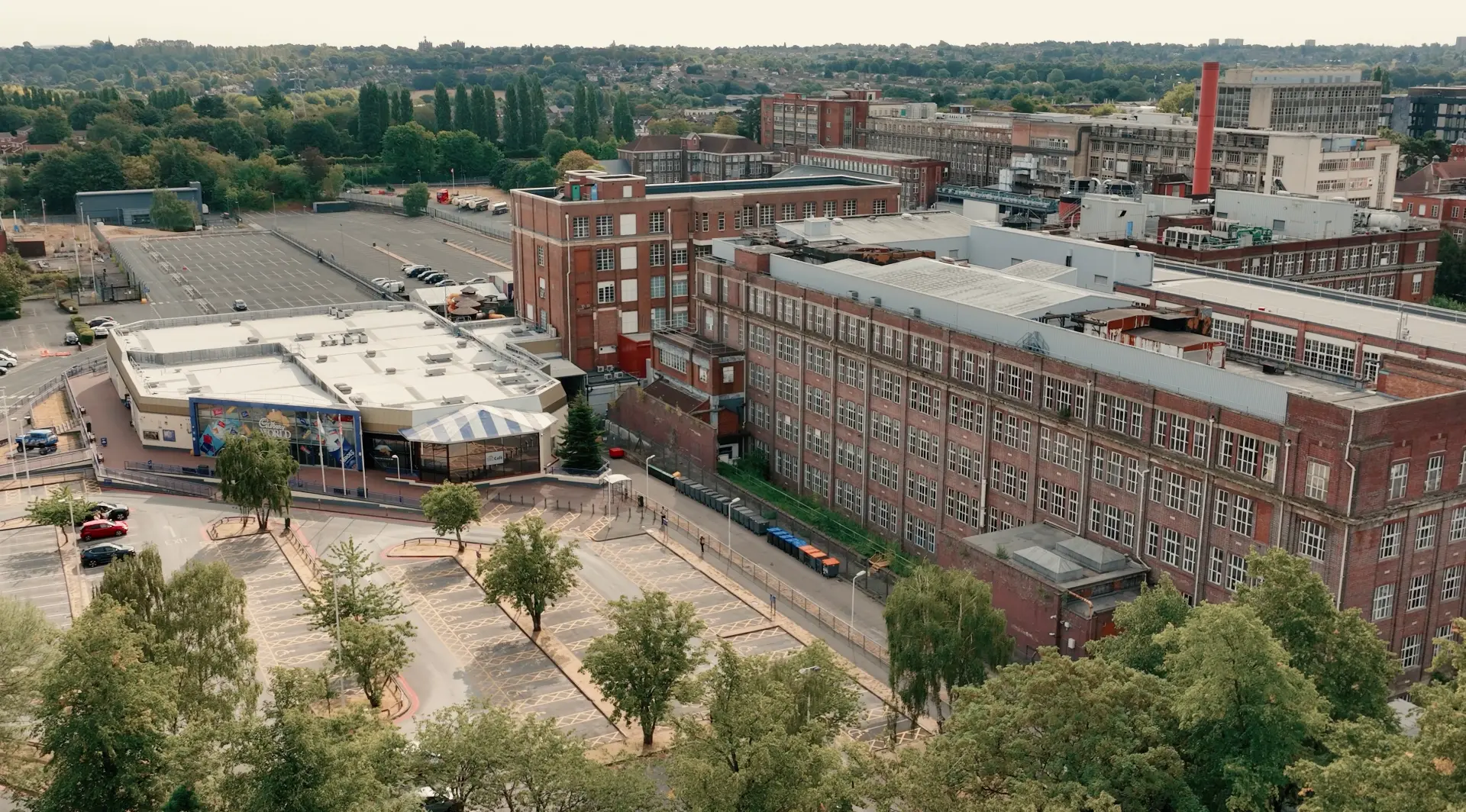 Aerial view of the Cadbury factory and Bournville village